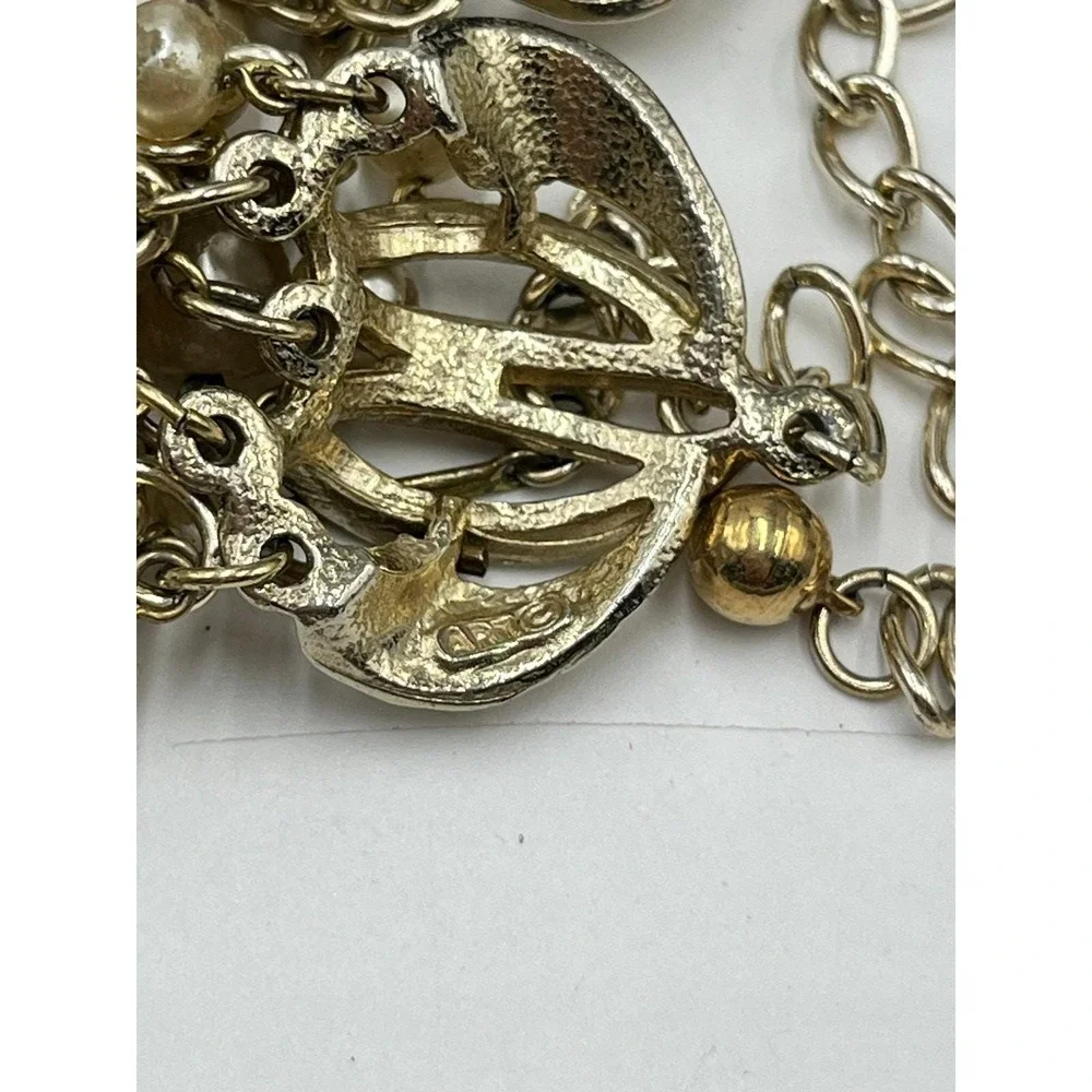 Arthur Pepper ART VintageGold‎ Pearl Red Glass 9 Multi-Strand Statement Necklace